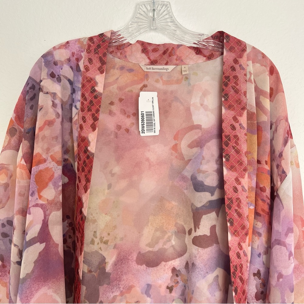 NWT Soft Surroundings Cool Cat Watercolor Kimono Size Small - Picture 3 of 12
